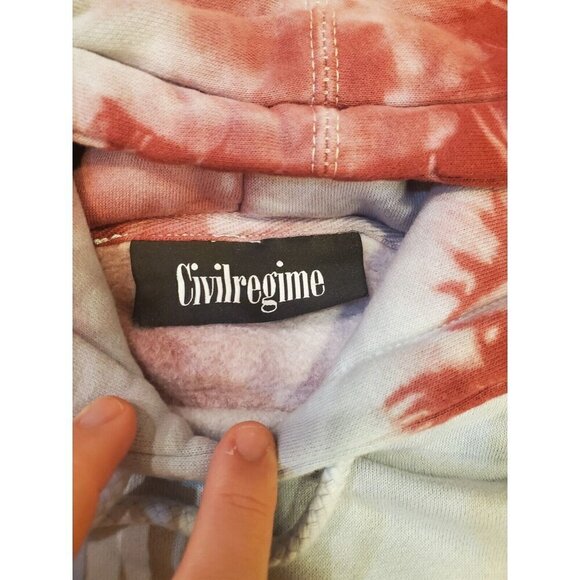 Civil Regime Aqua Marble Rose Hoodie Mens Size Small Tie Dye Embroidered Roses - Picture 4 of 12